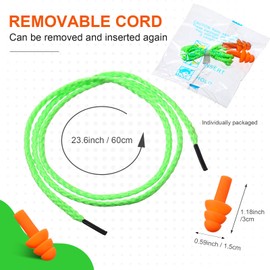 Tondiamo 200 Pairs Ear Plugs Reusable Silicone Earplugs with Cord Sleeping Individually Wrapped Hearing Protection Noise Cancelling Earplugs for Work Construction Shooting Sports(Orange, Green)