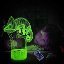 Creative 3D Chameleon Night Light 16 Colors Changing USB Power Remote Control Touch Switch Decor Lamp Optical Illusion Lamp LED Table Desk Lamp Children Kids Christmas Brithday Gift