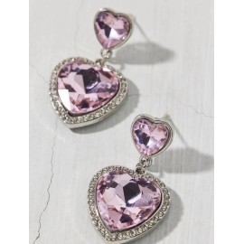 Viral Trendy Summer Isabella Purple Rhienstone Heart Festival Cocktail Earrings