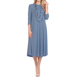 iconic luxe Women's Swing Midi Dress – 3/4 Sleeve Flowy A-Line Tunic – Soft, Stretchy, Comfortable, and Versatile Casual Dress for Everyday Wear Medium Denim