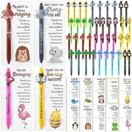 Sayglossy 40 Sets Emotional Encouragement Support Gifts Bulk Funny Animal Thank You Ballpoint Pens with Thank You Tags Employee Appreciation Gifts for Teacher Coworkers Back to School (10 Animals)