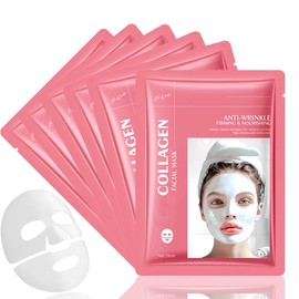 Soleneva 6 PCS Collagen Maske, Anti-Falten-Gesichtsmasken für Trockene Haut, Tuchmasken Gesicht mit Kollagen, Anti Aging Maske für Reduziert Feine Linien, Face Mask für Gesichtpflege & Strahlende Haut