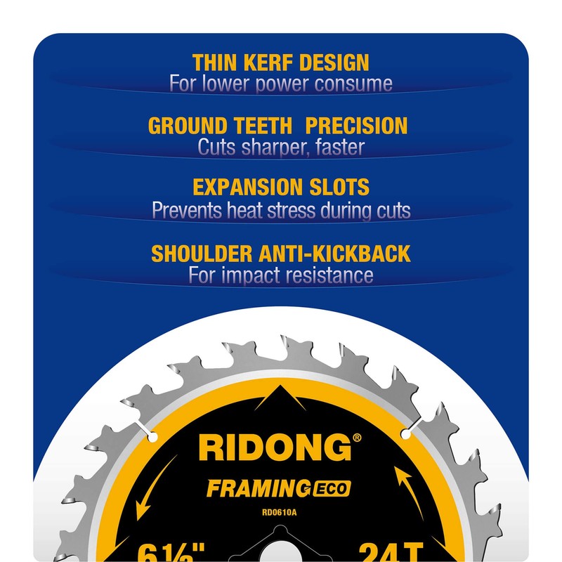 RIDONG 6-1/2 Inch Circular Saw Blade, 24-Tooth with 5/8" Arbor
