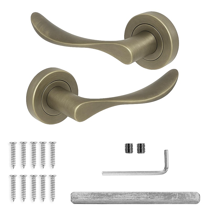 Decoranddecor Nimbus Antique Brass Door Handle Set – Aluminium Lever
