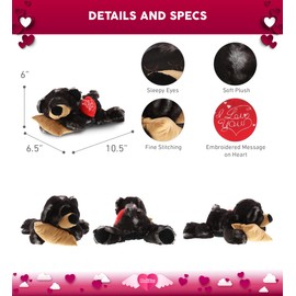 DolliBu I Love You Valentine Plush Sleeping Black Bear with Pillow - Cute Soft Cuddly Stuffed Animal with Red Heart Gift for Valentines Day, Birthday Present, Anniversary, Romantic Date - 10 Inches
