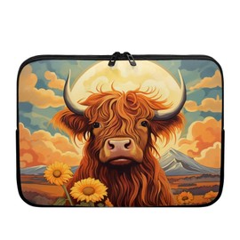 Showudesigns Highland Cow Sunflower Laptop Sleeve for Women Neoprene Lap Top Case 13 inch for Friends Computer Sleeve Bags Tablet Bag Pouch Briefcase Gifts Cattle