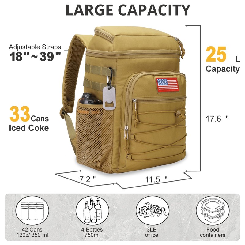 Tactical Backpack Cooler, 25L Cooler Backpack Insulated Leak-Proof, Heavy Duty