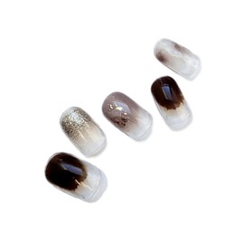 S&K NAIL Dark Brown & Gurege Nail Seal, No Hardening Required, Just Stick, Simple, Brown, Hand, Autumn, Winter, Wedding, Bridal, 8 Sizes, 20 Pieces, Made in Japan