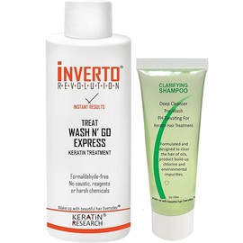 Complex Brazilian Keratin Hair Blowout Treatment Formaldehyde Free with Inverto 120ml with Clarifying Shampoo Straighten Repair and Smooth Hair by Keratin Research Keratina Brasilera
