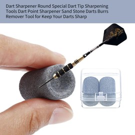 VilaGi Dart Sharpener, 2 Pcs Darts Sharpener Dart Point Sharpener,Round Dart Tip Sharpening Tools for Metal Dart Tips,Darts Gifts Sand Stone Darts Burrs Remover Tool with Storage Box for Men