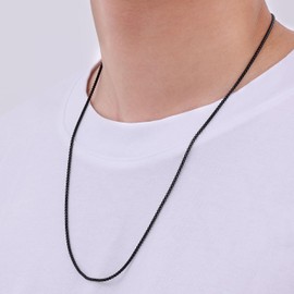 Fiusem Black Chain for Men, 2mm Mens Chain Necklaces, Stainless Steel Box Chain Necklace for Men and Women, Mens Necklace 20 Inch