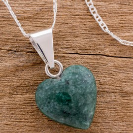 NOVICA Artisan Handmade Jade Heart Necklace Artisan Crafted Shaped Pendant .925 Sterling Silver Green Guatemala 'Love Immemorial'