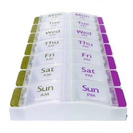 Pill Box ~ Easy Open Buttons ~ AM & PM 7 Day Medication Storage Case (14 Slot Pill Case)