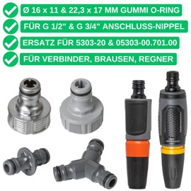 Replacement O-Ring Set, 50 Pieces, for G 1/2 Inch and 3/4 Inch Garden Plug Systems, Compatible with Gardena 21 and 26.5 mm Tap Connectors, Diameter 16 x 11 and 22.3 x 17 mm, Rubber, Sealing Ring for
