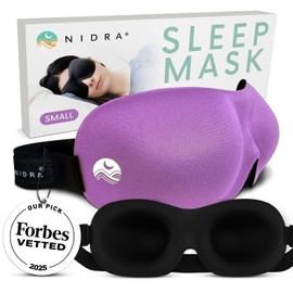 Nidra Contoured Sleep Mask for Side Sleepers – Zero Pressure Fit, Light Blocking Eye Shade for Sleeping & Travel – Purple, Small Size