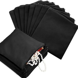 Sanwuta 8 Pcs Zippered Silver Storage Bags Anti Tarnish Bags Silver Pouches Silver Keeper Jewelry Storage Protector Bags (Black, 5.9 x 5.9 Inch)