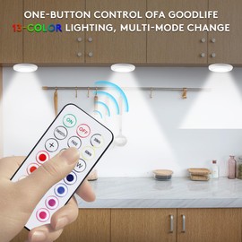 SIXDEFLY LED Puck Lights with Wireless Remote, 13 Colors RGB Dimmable Under Cabinet Lights, Battery Powered Color Changing Lights, Party Atmosphere Light for Kitchen Closet Counter, 6 Pack