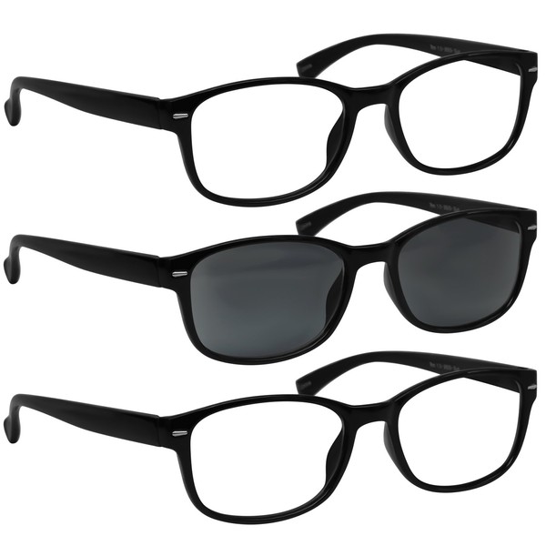 TruVision Readers Fashion Reading Glasses 2.00 2 Black 1 Black Sun (3 Pack) F505