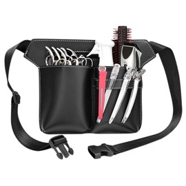 Ksvaye Hairdresser Bag PU Leather Hairdressing Bag Belt Tool Bag Portable Large Belt Bag Tool Barber Scissors Bag with Belt for Scissors Combs Hairdressing Tools (Black)