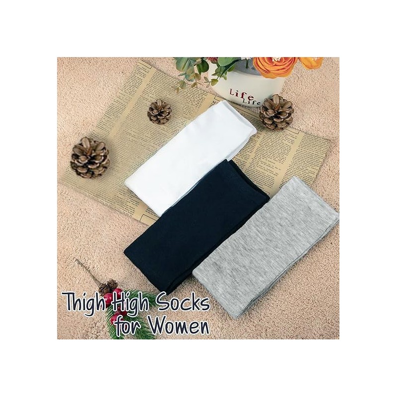 Chalier Womens Thigh High Socks Cotton Striped Over the Knee