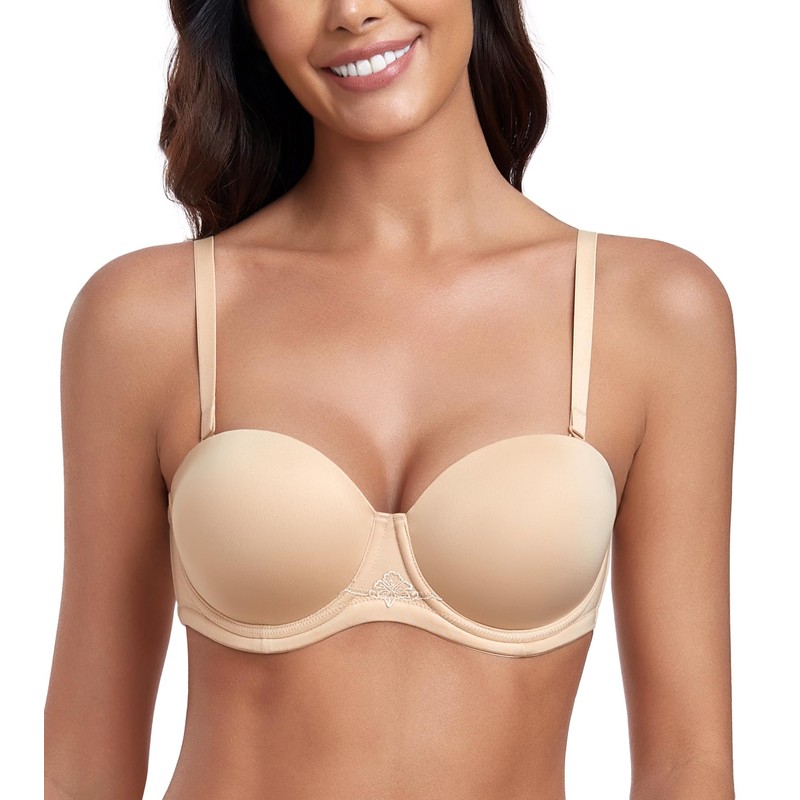 Lemorosy Women's Strapless Bra, Full Cup, Underwire, Removable Straps, Large