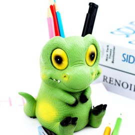 FlidRunest Cute Dinosaur Pencil Holder, Dinosaur Pencil Holder for Desk, Resin Dinosaur Desk Accessories, Multifunction Organizer for Office, School Supplies, Ideal Gifts for Adults, Kids Green