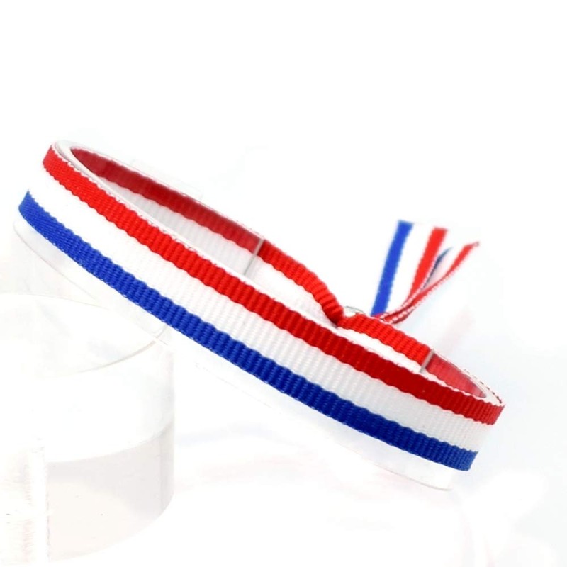 BDM France Flag Red White Blue Fabric Bracelet for Men