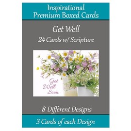 Get Well Cards Premium King James KJV 24 count Christian/Religious Greeting Card Assortment ~ Scripture in Every Card