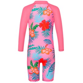 TFJH E 1PCS Long Sleeve Girls Bathing UPF 50+ Rash Guard Suits Swimsuts Zip 3-14Y