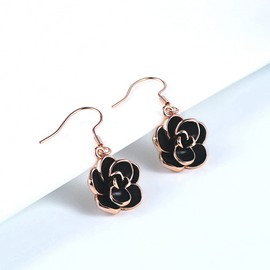 Black Rose Flower Hook Earrings for Womens Wedding Earrings 18K Gold