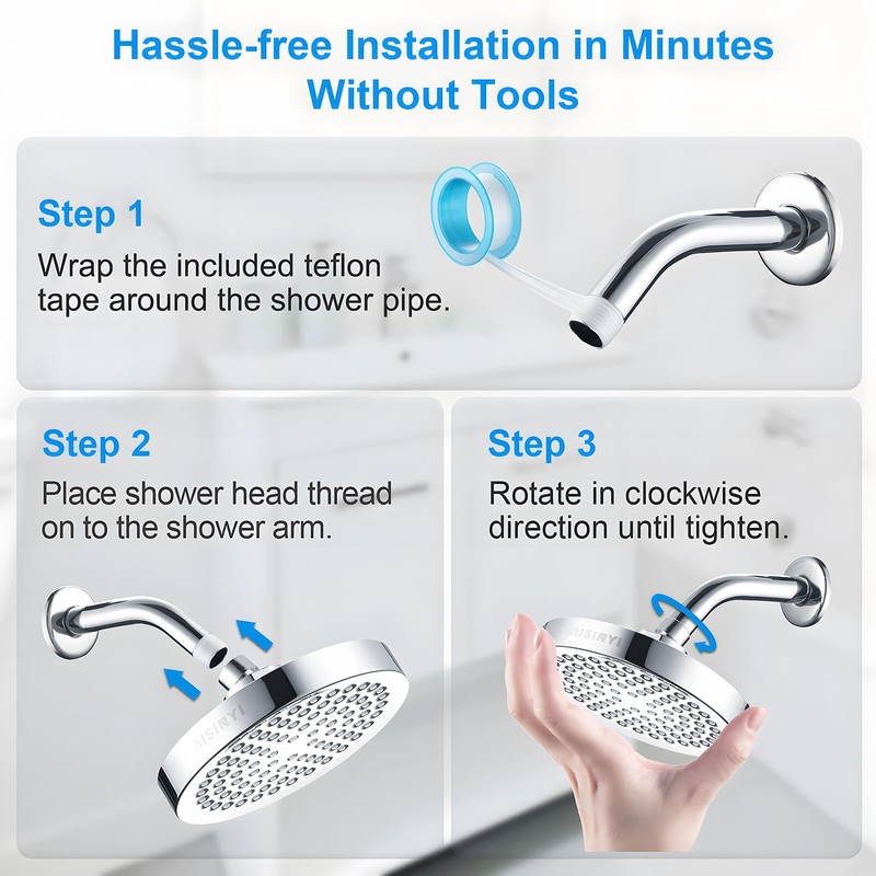 AISINYI High Pressure Rainfall Shower Head, 6 Inches Luxury Modern
