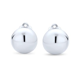 Simple Basic Button Style Half Round Ball Round Dome Clip On Earrings For Women Non Pierced Ears Polished .925 Sterling Silver Alloy Clip