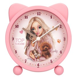 Depesche 13868 TOPModel Fur ever Friends - Sveglia per bambini in rosa, con motivo di cani e gatti, orologio silenzioso con funzione luce, batteria inclusa