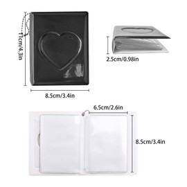 Jiayaus Mini Photo Album Can Store 32 Sheets, Black Heart Kpop Photocard Binder with Heart Pendant, Photo Album Suitable for Storing Idols, Cards, Stickers