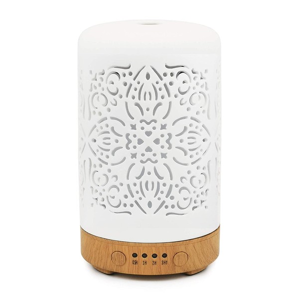 Earnest Living Essential Oil Diffuser White Ceramic Diffuser 100 ml Timers Night Lights and Auto Off Function Home Office Humidifier Aromatherapy Diffusers for Essential Oils