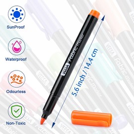 VEESA 24 Colors Fabric Markers, Permanent Fabric Paint Marker for Clothes, Fine Point Textile Marker Pen for T-Shirt Shoes, Non-Toxic & Kid Safe