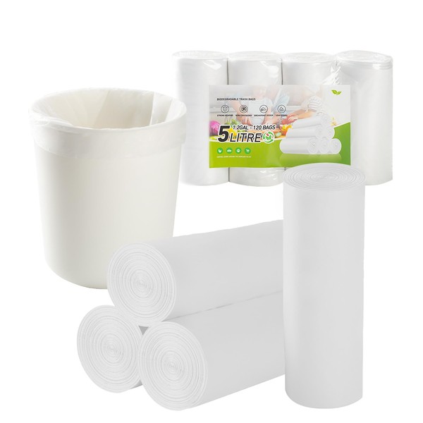 1.2 Gallon Small Trash Bags 120 Count Biodegradable Mini Garbage