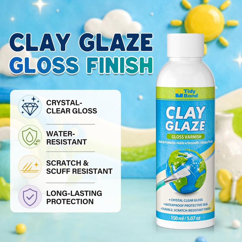 150ML Air Dry Clay Glaze, High Gloss Water-Based Varnish &
