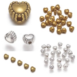 150 x Metal Bead Set, Spacer Beads, 6 mm, Heart Beads with Hole, Silver, Gold, Jewellery Accessories for Bead, Charms, Bracelets, Pendants, Craft Beads for Threading
