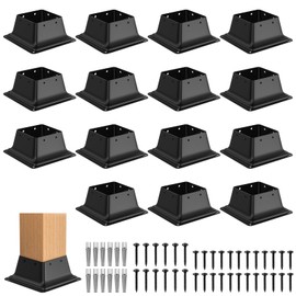FMhotu 4x4 Post Base 15Pcs, Internal 3.6"x3.6" Heavy Duty Powder-Coated Steel Post Bracket Fit for Standard Wood Post Anchor, Decking Post Base for Deck Porch Handrail Railing Support