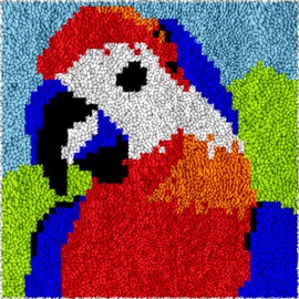 Latch Hook Kits Rug Parrot Crochet Yarn Cushion Colour Pre-Printed Canvas Cover Rug Needlework DIY Hook and Latch Kit Christmas Home Decoration 30x30cm/12 X12inch