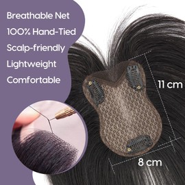 S-noilite Toupees for Women with Fringe 8 x 11 cm - 100% Real Hair Topper Hair Extensions Real Hair Women's Hair Thickening #1B Natural Black 21 g