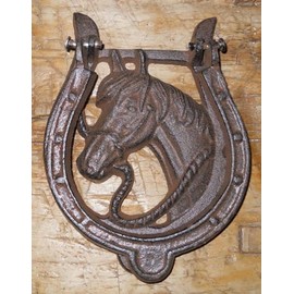 Cast Iron Antique Style Rustic Horse Head Door Knocker Western Cowboy Horseshoe - Durable Decorative Vintage Decor