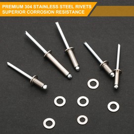 500Pcs 304 Stainless Steel Pop Rivets Kit, 9 SAE Sizes, 3/16" Assorted Blind Rivets with Washers & Case for Metal/Home/Automotive