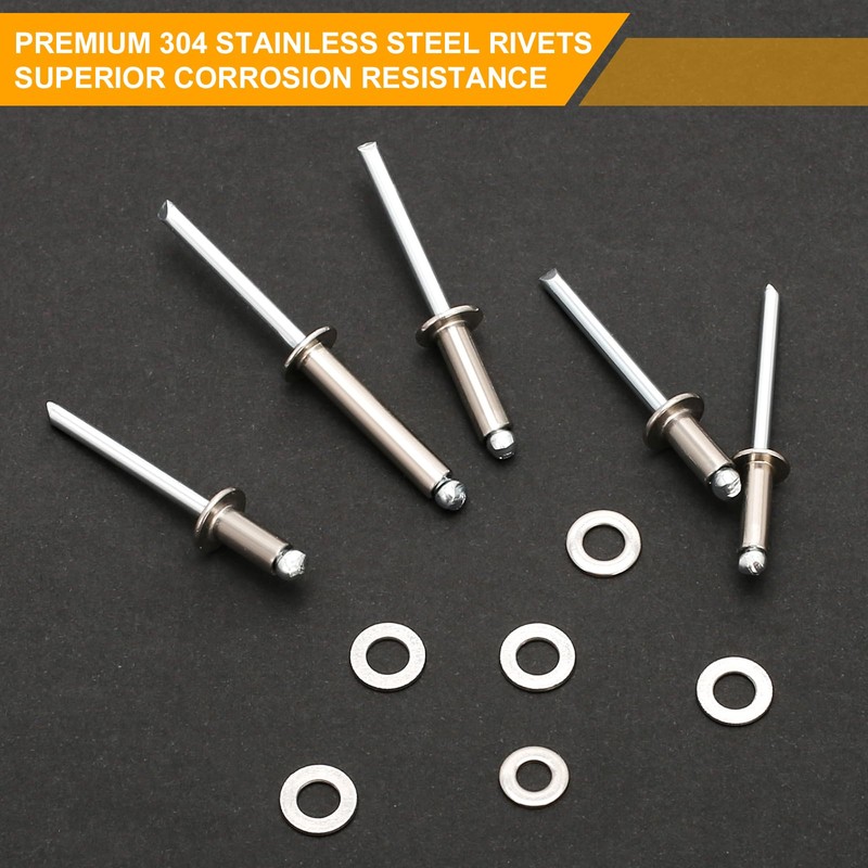 500Pcs 304 Stainless Steel Pop Rivets Kit, 9 SAE Sizes,