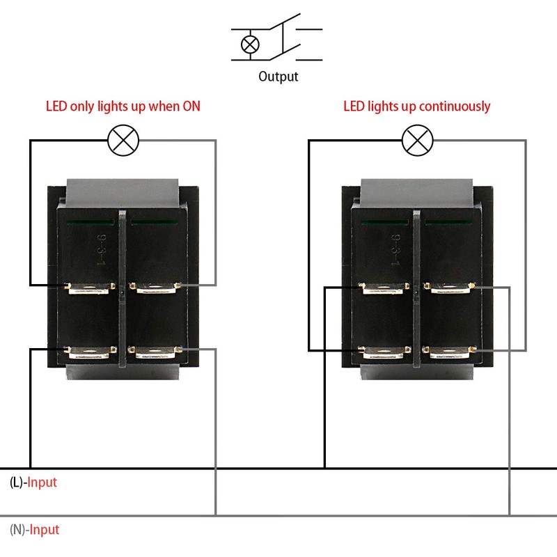 Heschen Rocker Switch ON-OFF DPST 4 Terminals Green Light 16A