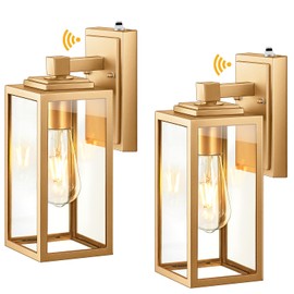 VIANIS Dusk to Dawn Outdoor Wall Lanterns, 2 Pack Golden Exterior Lighting Fixtures Wall Mount Sconces with Photocell Sensor, Waterproof Gold Porch Light Outside Garage Sconces Lamps for House Patio
