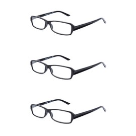 EYE ZOOM 3 Pack Unisex Rectangluar Plastic Frame Reading Glasses for Men and Women, Black +1.75