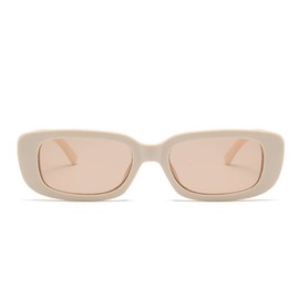 Women Rectangle Sunglasses 90's Vintage Retro Fashion Square Wide Sun Glasses UV400 Beige