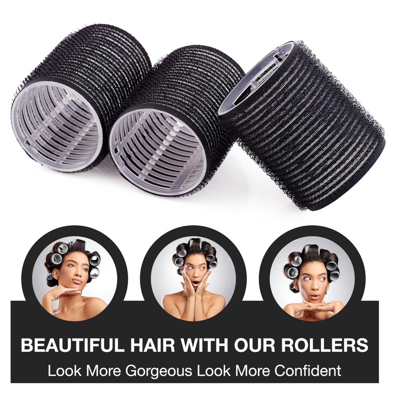 KHEERANA 10 Self Grip Black Hair Rollers Medium Curlers For